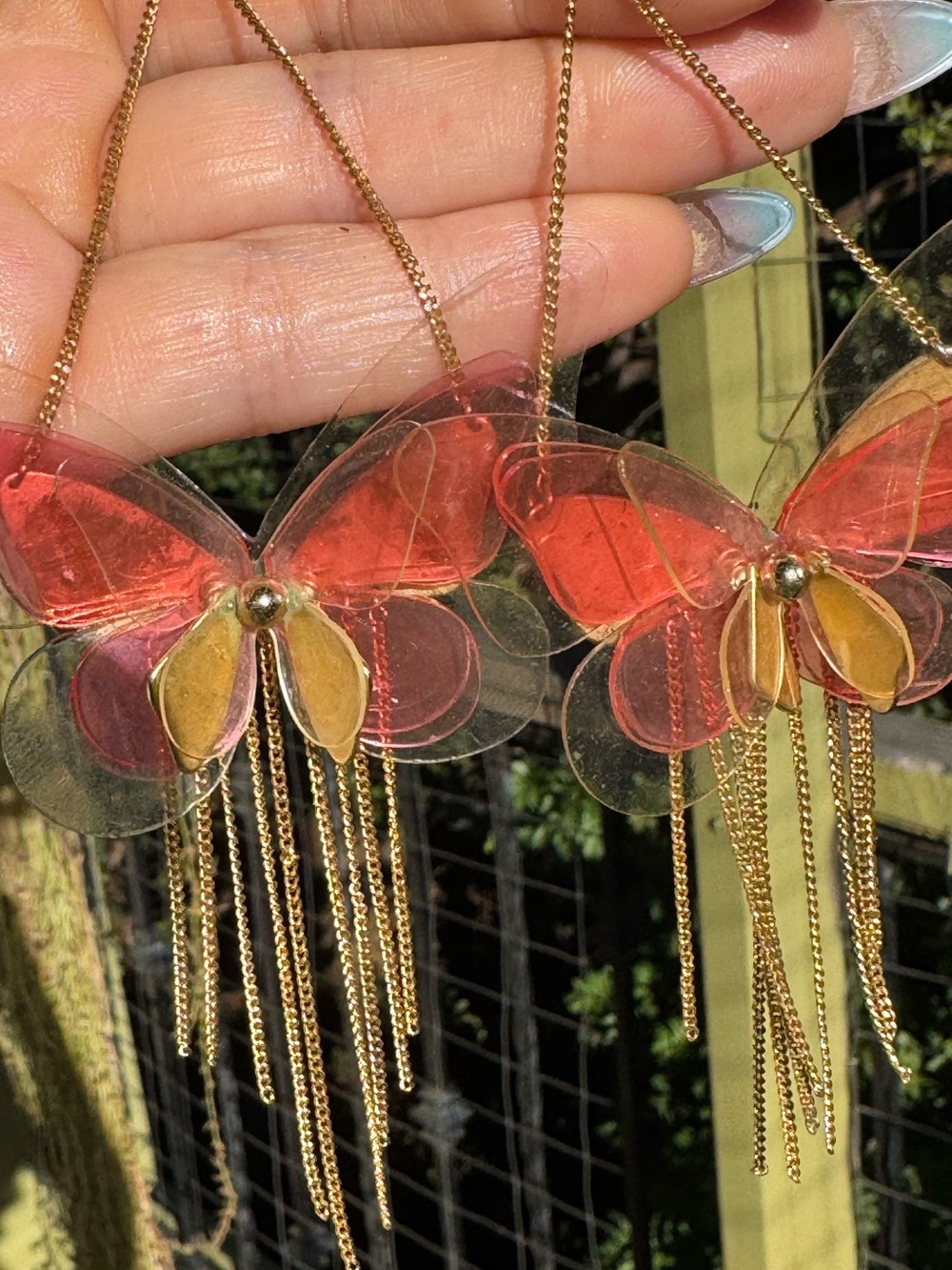 Zimmermann Pink Butterfly Drop Earrings with Gold Fringe